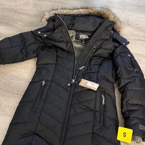 Eddie Bauer Women's Black Puffer Coat with Fur Hooded Jacket